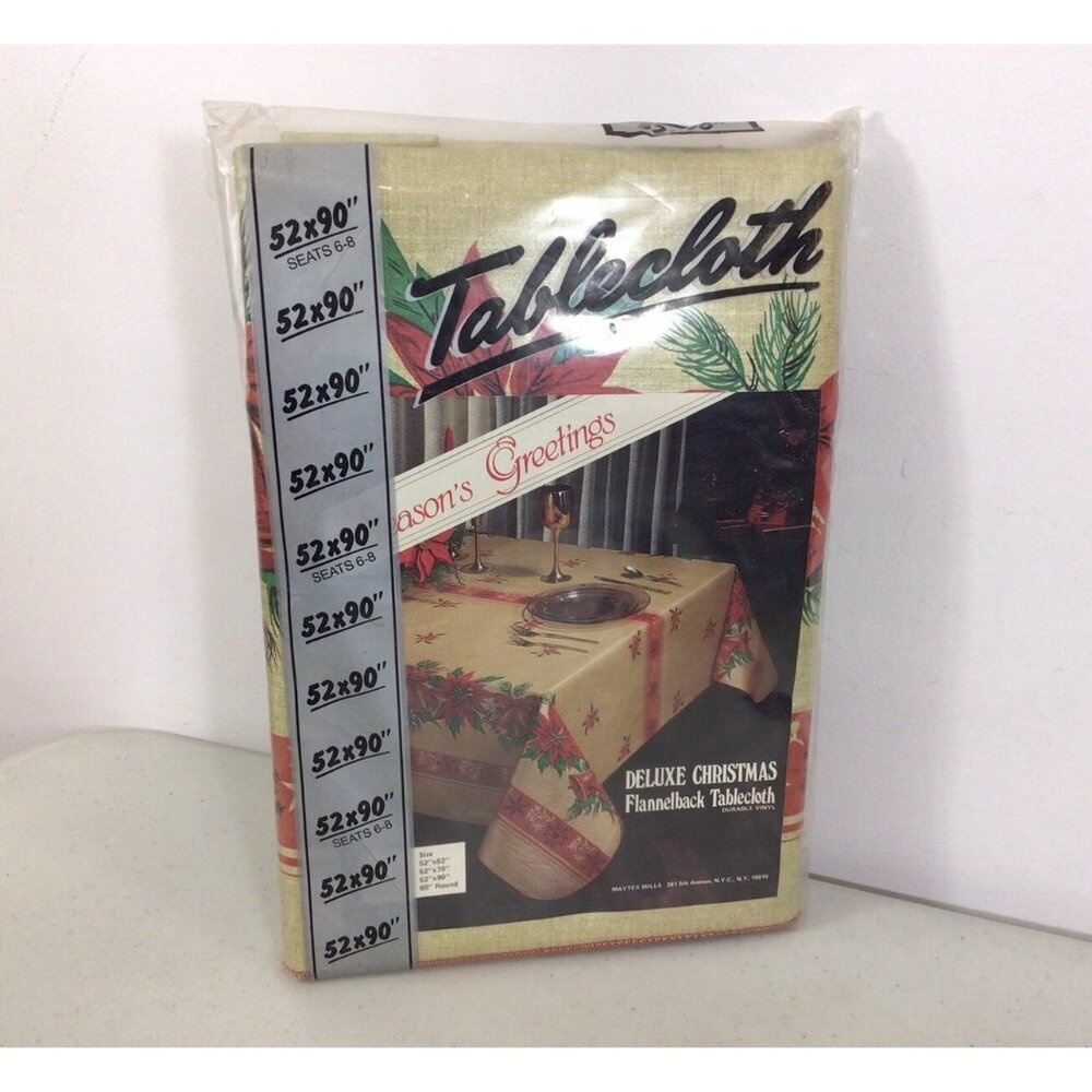 Vintage Christmas Holly Tablecloth Flannel Back 52 X 90 New